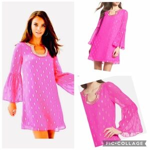 LILLY PULITZER AMORY SILK in Raz Berry Pink Beaded Neckline size 10